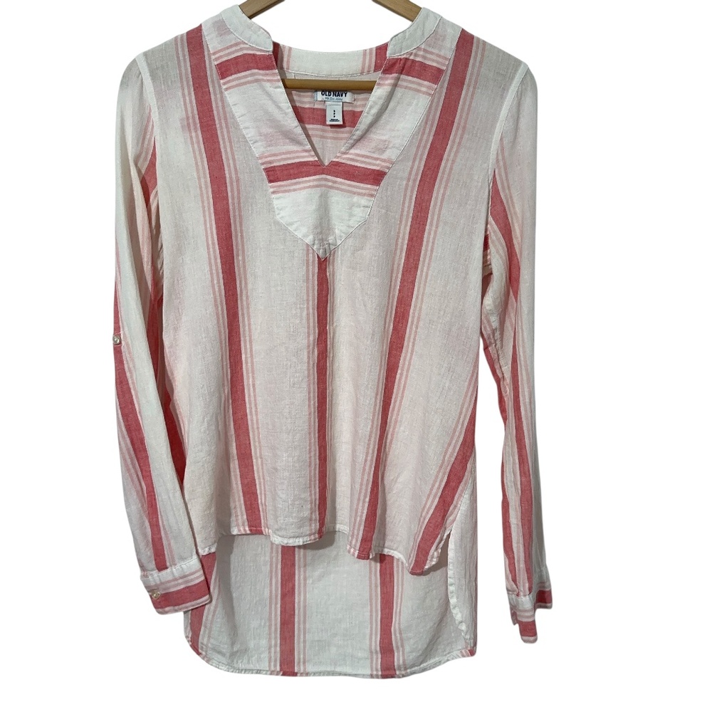 Old Navy Womens Linen Blend Striped Shirt Size S Fall Casual